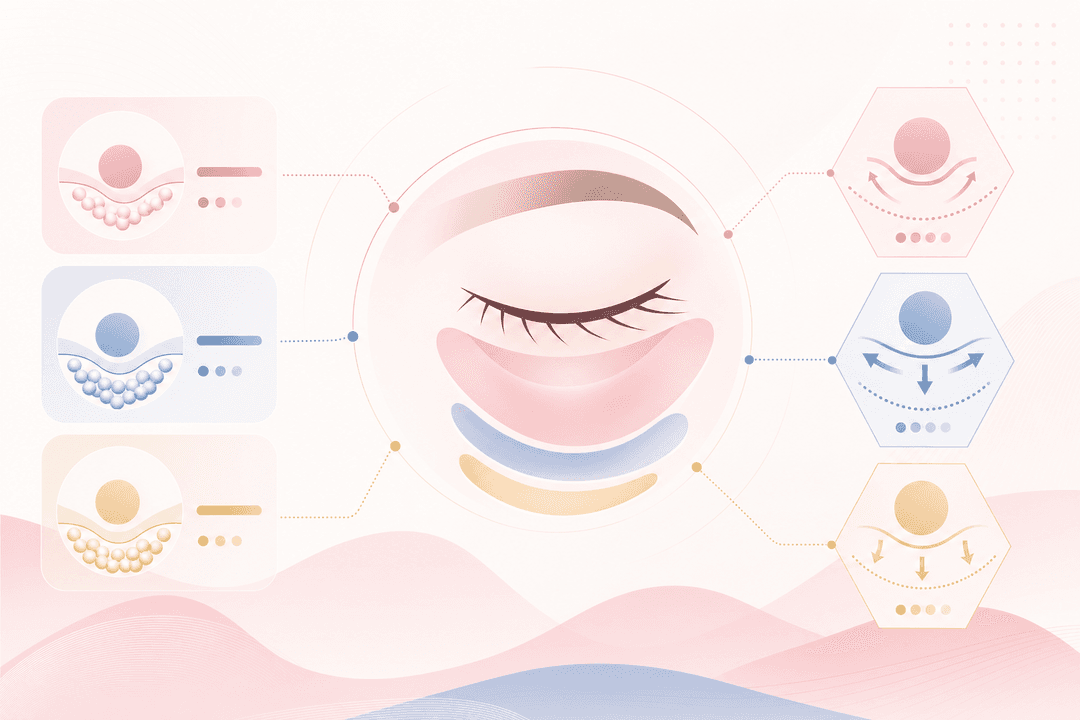 Lower Blepharoplasty (Under-Eye Fat Repositioning): Which Method is Right for My Eyes? Criteria for Suitable Candidates — Plastic Surgery Information, Medical Aesthetics Infographic