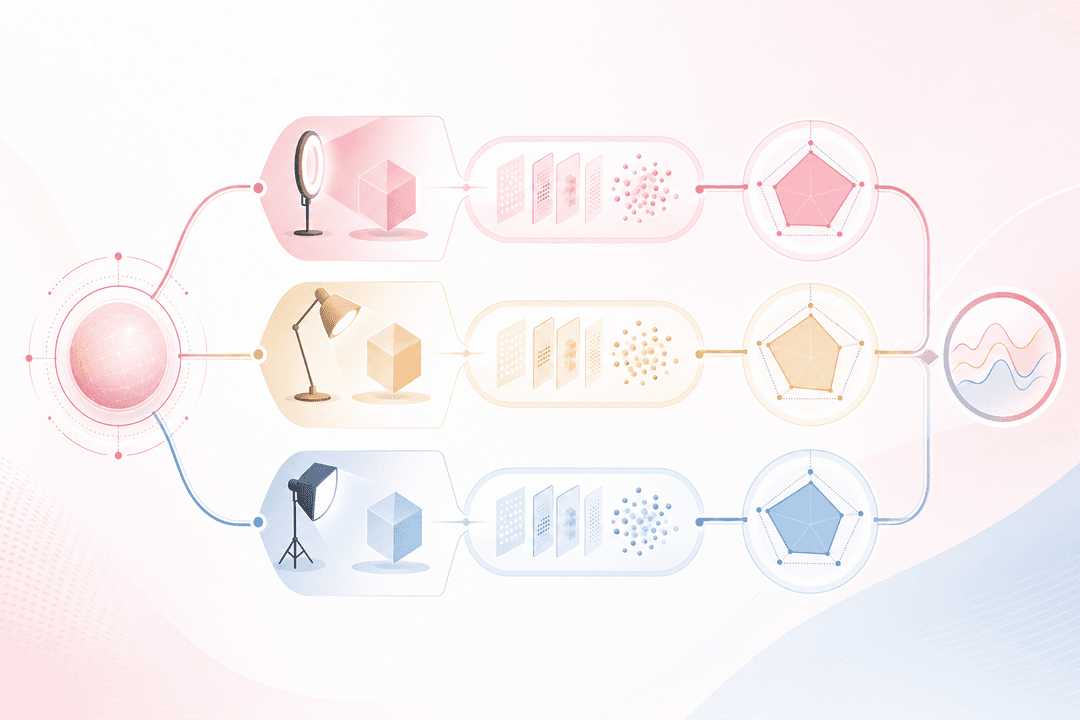 AI 사진보정 조명·각도가 바뀌면 결과도 흔들린다 — AI뷰티 뷰티테크 인포그래픽
