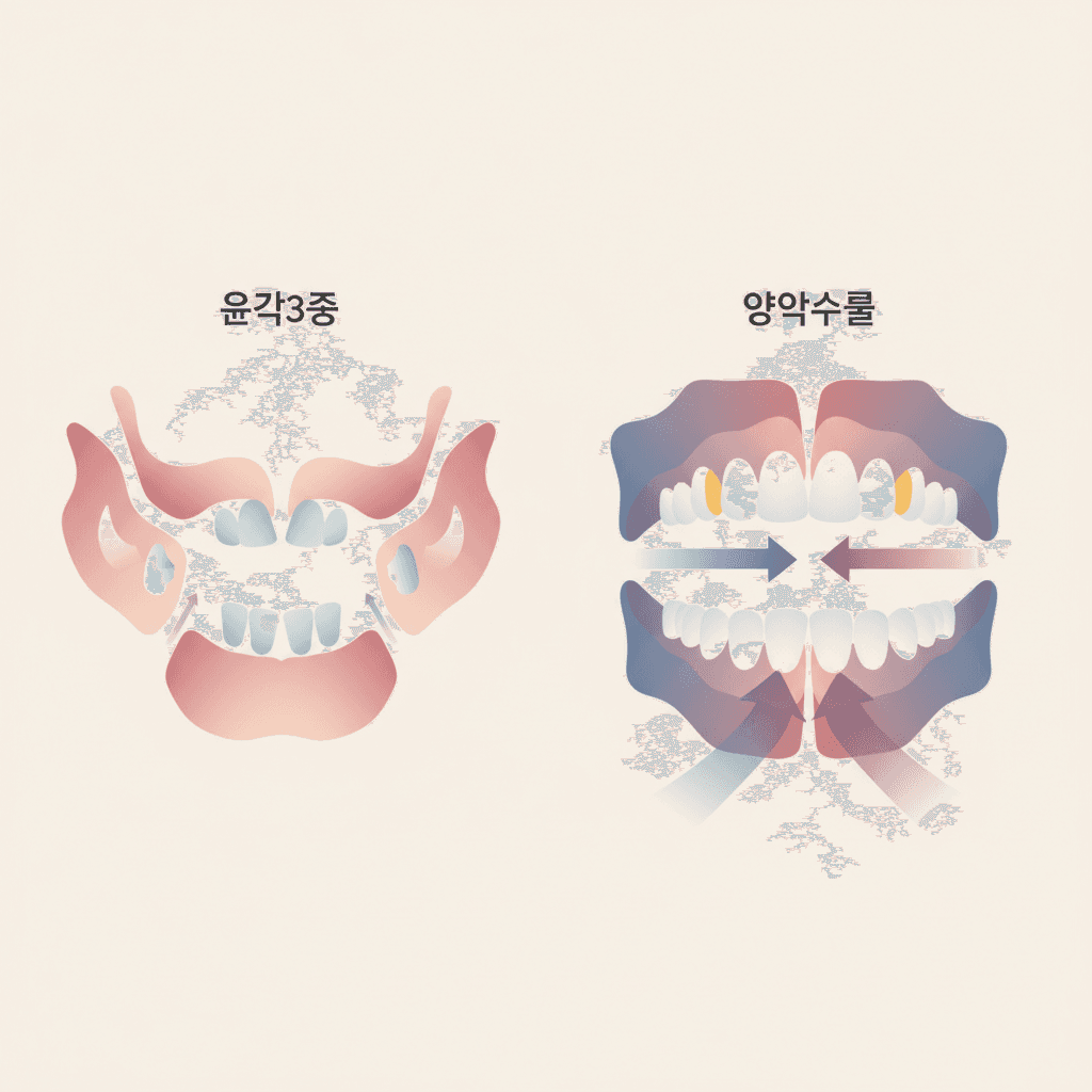 성형정보 — 윤곽3종 vs 양악수술: 절골 범위와 교합 개입 차이
